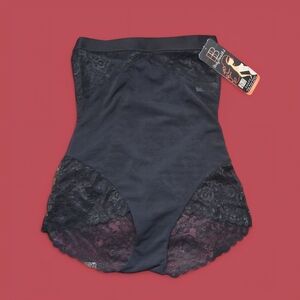 Body Beautiful Shapewear High Waist Shaper in Mesh w Lace Trim Sz Large Black